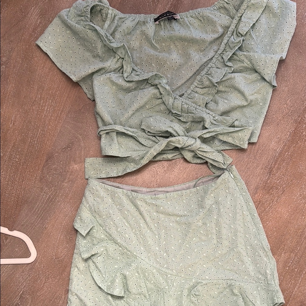 Sage Green Ruffled Short and Wrap Top Set